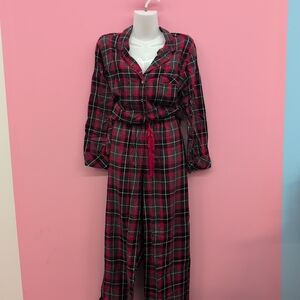 Victoria Secret Flannel Long Pajama Set M Lipstick Alternative Plaid